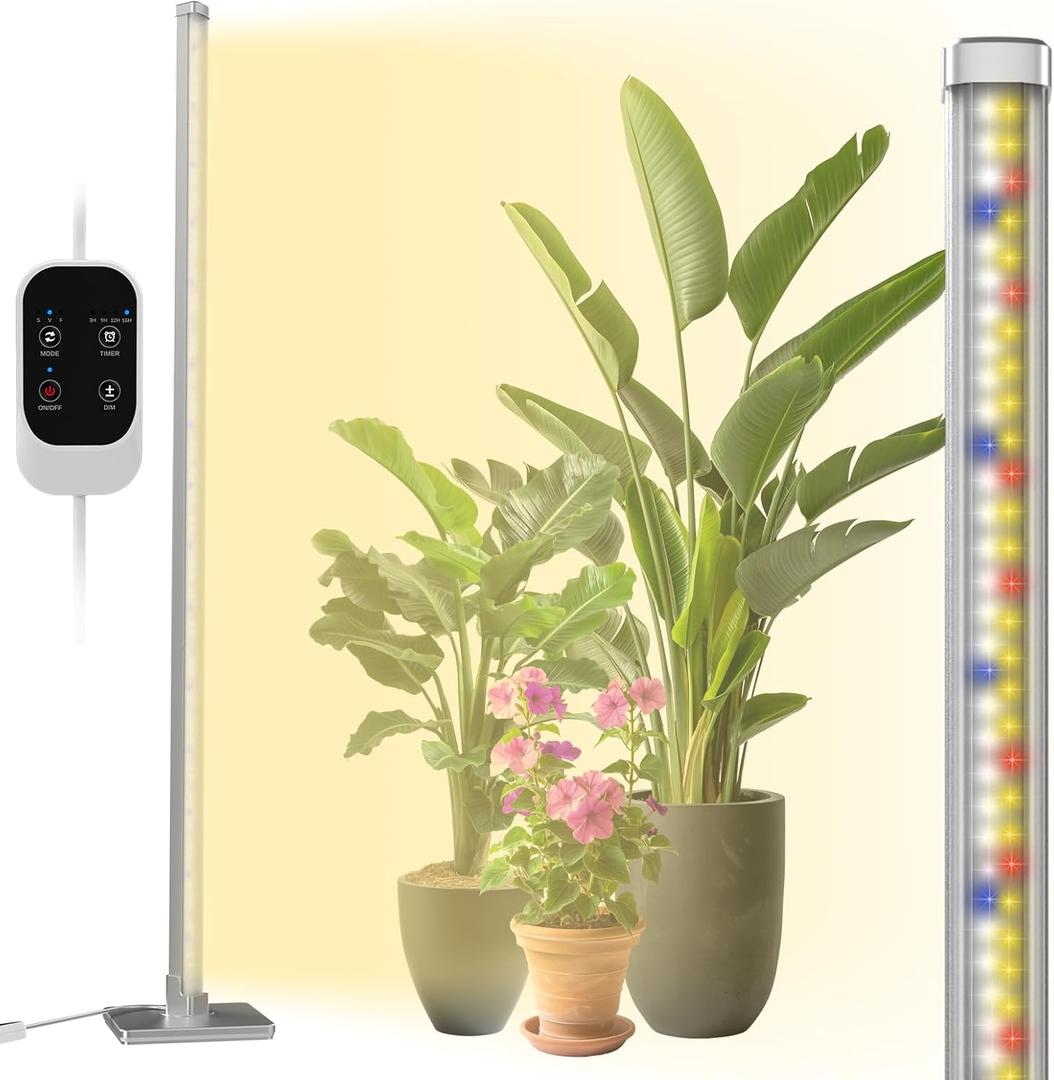 Standing Grow Light with Auto-Timer, 36W Vertical Grow Lights for Indoor Plants,3 Light Modes,268 LEDs Detachable Full Spectrum Plant Lights for Wide Area Coverage in Indoor Plants (60IN-Silver)