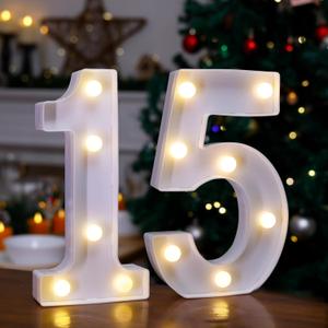 15th Birthday Decoration Light Up Letters, Battery Powered LED Numbers Marquee Number Sign for Sweet 15th Party Home Decor Night Light