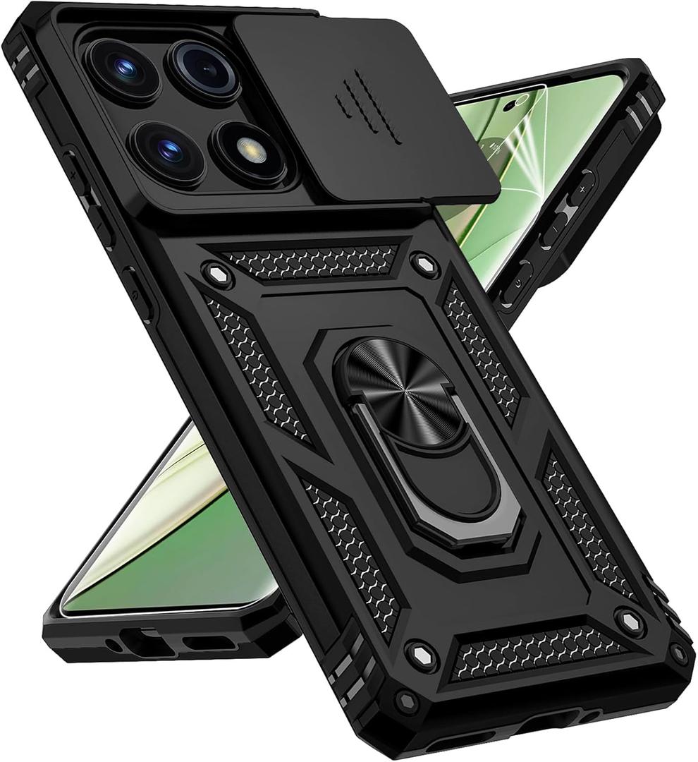 for Motorola Edge 2025 Case, with Slide Camera Cover HD Screen Protector [Military Grade Drop Tested] Magnetic Ring Holder Kickstand Protective Phone Case for Motorola Moto Edge 2025, Black