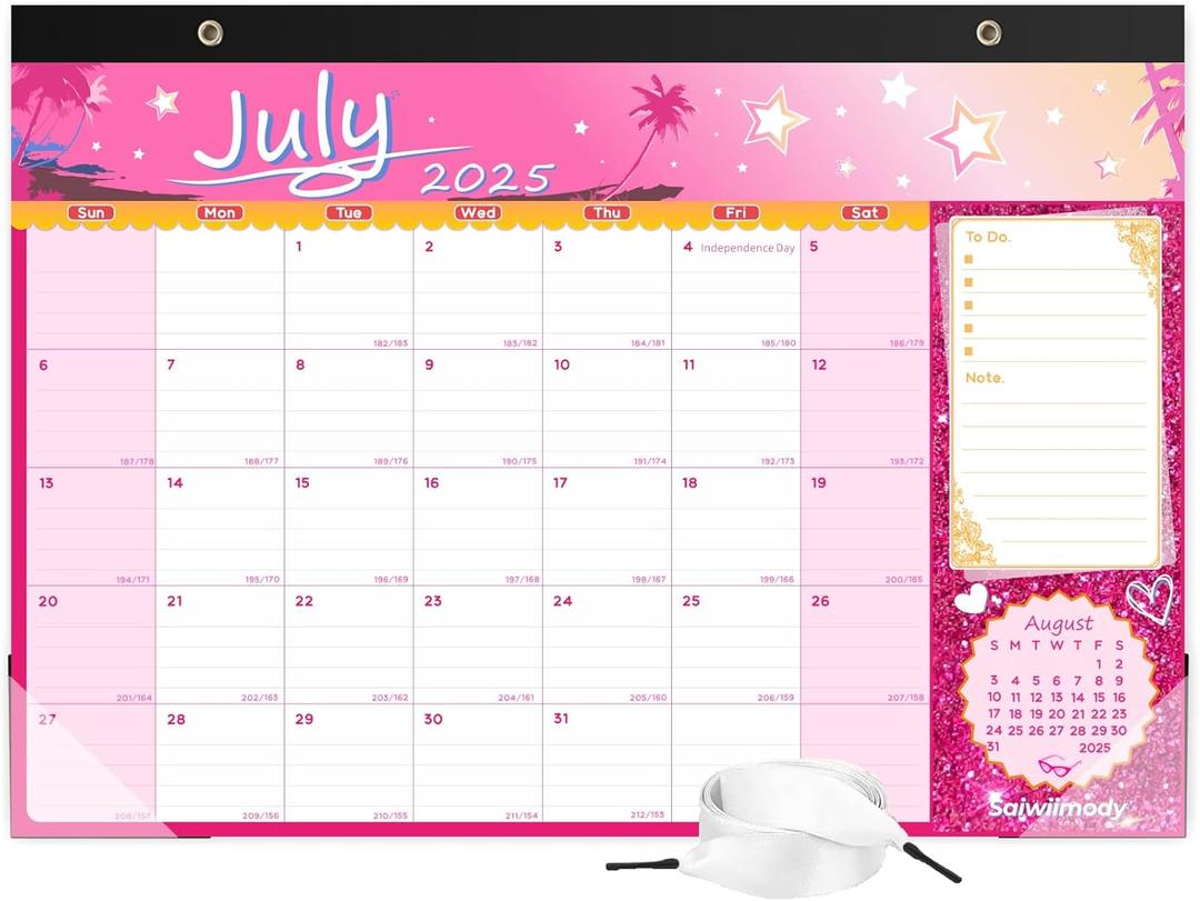 6 x Desk Calendar 2026 with Clear Waterproof Cover 17 x 12 inch 18 Months Wall Calendar Runs from Jul. 2025 to Dec. 2026 School Year Calendar for Schedule Organization Monthly Planner, Pink