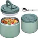 14oz Insulated Vacuum Food Jar with Buckle Lid, Soup Thermo for Hot Food Kids, Wide Mouth Leakproof Stainless Steel Lunch Container with Spoon-Green