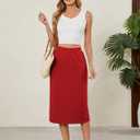 Naggoo Midi Skirts for Women Summer Elastic High Waisted Basic Straight Skirt with Slit (Red, M)
