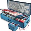 Hearth & Harbor Wrapping Paper Storage Container - Christmas Storage Bag with Ribbon Dispenser and Interior Pockets - Gift Wrap Organizer Fits Up to 26 Rolls of 40" Length, Blue (Large)