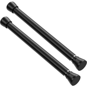 Black Tension Rod 16 to 26 Inch 2 Pack Small Tension Rod Adjustable Curtain Rod Spring Rod No Drilling Expandable Pressure Curtain Rod for Bathroom,Doorway,Door