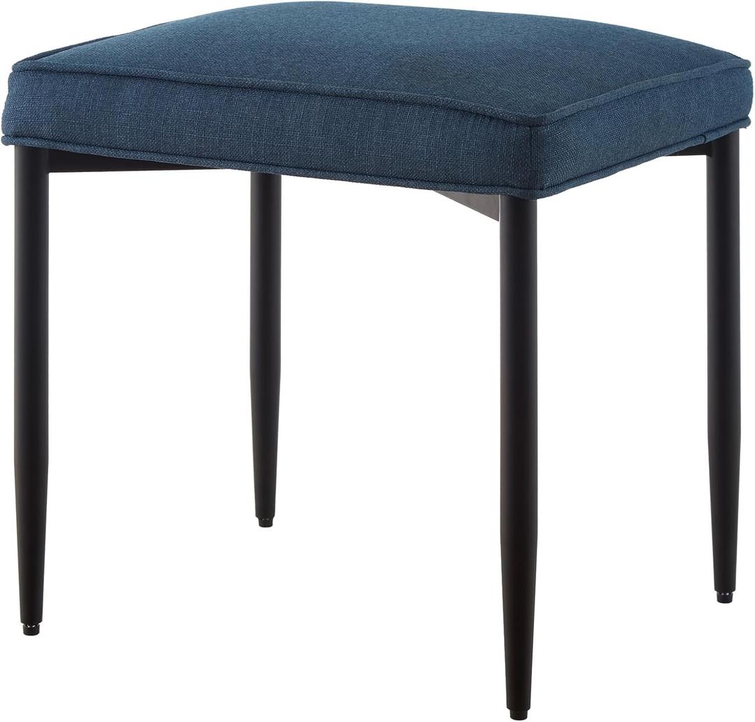 Rectangle Fabric Vanity Chair,Vanity Stool, Square Metal Legs Footstool Ottoman,Small Makeup Stool. Padded Vanity Desk Seat .Upholstered Modern FootRest for Bathroom Makeuproom. (Blue)