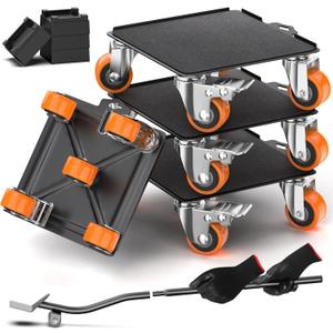 2000 lb Capacity - Heavy Duty Furniture Movers with Wheels and Moving Dolly, Includes Furniture Lifter Jacks Tool Set, Gliders, Sliders, 5 Rollers Casters Cart. Easily Move Furniture, Piano, Equipment (6.9" x 6.9", Black)