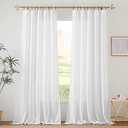 RYB HOME White Curtains & Drapes - Linen Textured Semi Sheer Curtains Privacy Panels for Living Room Bedroom Dining Bathroom Farmhouse Large Bay Window Decor, W 70 x L 95, 2 Pcs