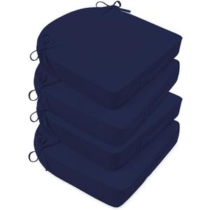 Basic Beyond Outdoor Cushions for Patio Furniture: Waterproof & UV Resistant Outdoor Chair Cushions Set of 4-19 x 19 x 3 Inch Thick Patio Chair Cushions with Adjustable Ties & Handle, Navy Blue