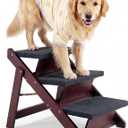 MEWANG Wooden Pet Stairs/Pet Steps - 3-in-1 Foldable Stairs & Rampfor Beds and Cars - Portable Dog/Cat Ladder Up to 220 Pounds - Great for Small and Older Animals(Brown) (24.8" L x 17.2" W x 19.5" H)