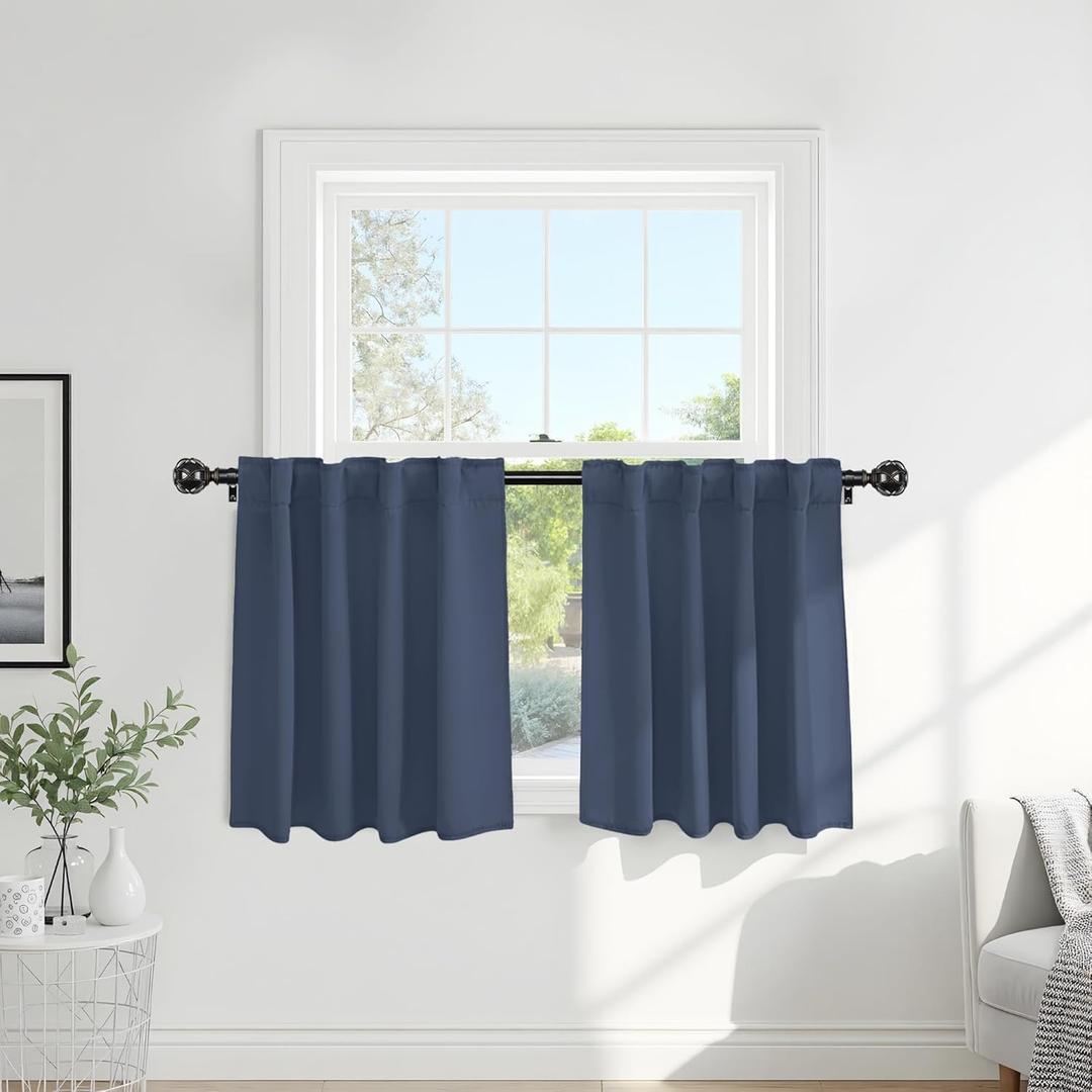 PONY DANCE Short Length Curtains for Kitchen, Small Drapes Tiers for Bathroom, Room Darkening Curtains for Bedroom, Wide 29 x Long 24 inches per Panel, Blue Haze, Set of 2