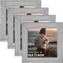 KINLINK 4x4 Picture Frame, Grey Square Solid Wood Frames for Pictures 4x4 without Mat, Wall and Tabletop Display Photo Frames Grey Wood 4 Pack