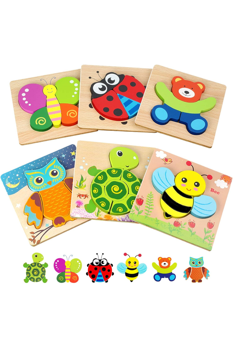 Magifire Wooden Puzzles for Toddlers 1-3, Set of 6 Montessori Toys, 1 Year Old Wood Puzzles for Baby Boys Girls, Large Pieces Safe for Kids, Includes Storage Bag and Giftable Box
