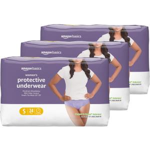Amazon Basics Incontinence Underwear for Women, Protective, Disposable, Postpartum, Maximum Absorbency, Small, Lavender, 72 Count (3 Packs of 24)