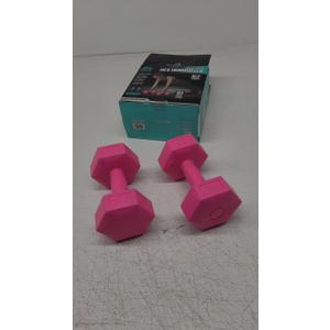 RBX Vinyl Coated Hand Weight Dumbbell Set - Hex Shaped, Roll Free for Body Building/Sculpting/Strength Training Exercise, (Set of 2) (5lb, Pink)