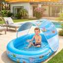 Inflatable Kids Pool with Canopy and Sprinkler 65" x 46", Kiddie Blow Up Pool with Shade Cover for Baby Swimming, Toddler Ball Pit for Backyard Water Fun Indoor Outdoor Summer Toys