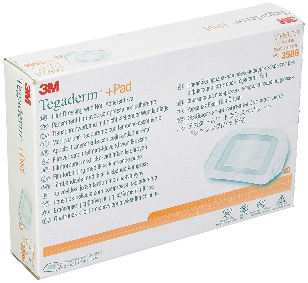 3M Tegaderm +Pad Film Dressing with Non-Adherent Pad, Sterile Dressing With Waerproof Bacterial Barrier and Absorbent Pad, 3.5" x 4", Box of 25