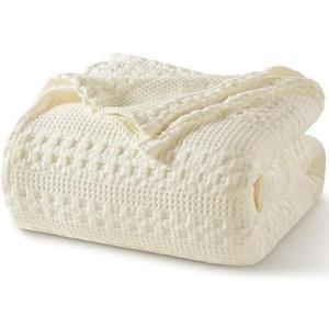 PHF 100% Cotton Waffle Weave Blanket King Size for Bed, Soft Lightweight & Breathable, All-Season Comfort, 300 GSM Luxury Aesthetic Blanket for Home Decor, 108"x90", Cannoli Cream