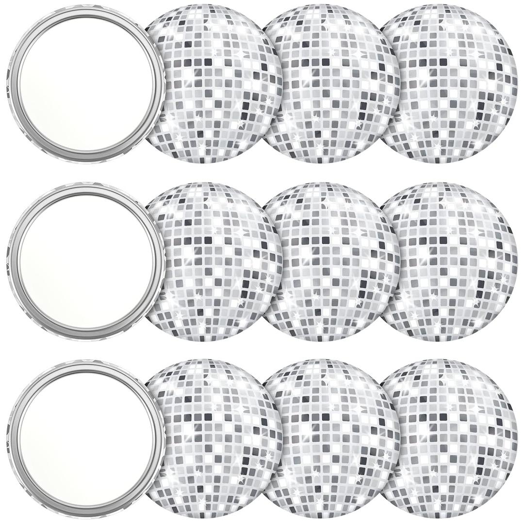 Qunclay 12 Pcs Disco Ball Compact Mirror 2.76 Inch Vintage Round Pocket Mirror Makeup Mini Mirror Handheld Portable Mirror for Purse, Women Gift Disco Party Supply Travel Daily (Silver)