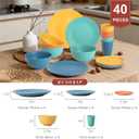 Wheat Straw Dinnerware Sets 40 PCS| Plates and Bowls Sets for 8, Unbreakable Dinner Plate, Dessert Plates, Cereal Bowl, Drinking Cups, Microwave Safe Dishes Set for Kitchen, Outdoor - Multi