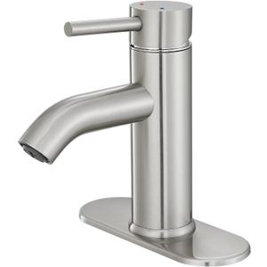 Bathroom Faucet Brushed Nickel One-Handle, Modern one Hole Bathroom Sink Faucet Lavatory Faucet with Deck (Short)