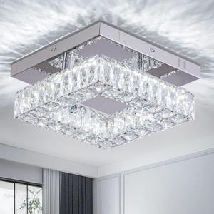 9.8" Mini Modern Crystal Chandeliers Square Flush Mount Ceiling Light LED Chandelier for Hallway Kitchen Foyer Dining Room 18 W 6000K Cool White