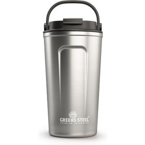 Reusable Coffee Cup with Lid and Handle - Stainless Steel Insulated Coffee Mug for Hot & Cold Drinks - Ideal Travel Mugs - 100% Leak-Proof Tumbler - 16 oz Steel