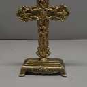 12" H Cast Iron Cross Stand Tabletop for Home Decor, Antique Gold