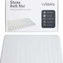 Stone Bath Mat, Quick Dry Shower Mat, Diatomaceous Earth Shower Mat, Non-Slip Hard Surface, Ultra Absorbent Bathroom Floor Mat for Tub, Entry, or Sink 23.5" x 15.4", Gray White(Line), 1'3" x 1'11"