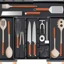 Large Utensil Drawer Organizer Expandable Silverware Organizer for Kitchen Drawer Adjustable Cooking Utensil Holder Cutlery Flatware Tray Spatula Tools Gadgets Storage Dividers Plastic Black
