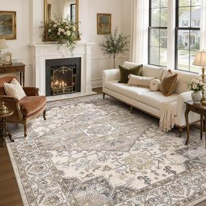 Washable Area Rugs 9x12: Soft Neutral Brown Rugs for Living Room