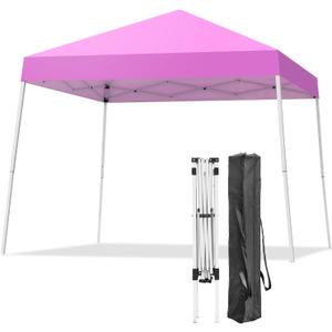 Canopy Tent, 10X10 FT Pop Up Canopy Outdoor Instant Tent Slant Legs with Carrying Bag, Portable Gazebo Shelter for Patio Deck Garden and Beach - 8X8 FT Canopy Cover (Pink)
