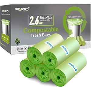FORID 2.6 Gallon Compostable Garbage Bags, 150 Count, 3 Rolls – Green, Small, Durable, Thick, Unscented Trash Bags, 10 Liter - For Kitchen, Bathroom, Home, Office