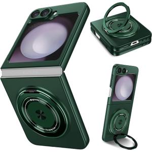 Magnetic Case for Samsung Galaxy Z Flip 6, [Compatible with MagSafe] Military Grade Shockproof Slim fit Samsung Z Flip 6 Phone Case with Magnetic Ring Kickstand, Green