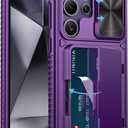 Vihibii for Samsung Galaxy S24 Ultra Case with Card Holder (4 Cards) & Slide Camera Cover & Kickstand, Shockproof Rugged Hard Back & TPU Soft Edge Wallet Case for Galaxy S24 Ultra (Dark Purple)