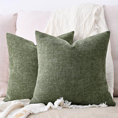 Cozoomy Pack of 2 Textured Decorative Throw Pillow Covers Soft Farmhouse Cushion Covers Neutral Accent Pillow Cases for Couch Bed Sofa Living Room 18x18 Inch, Dark Green