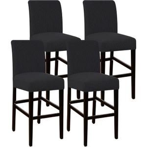 Flamingo P Bar Stool Covers Counter Height Chair Seat Covers High Stretch Protectors Non Slip with Elastic Bottom Set of 4, Black