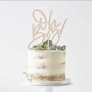 Oh Boy Cake Topper - Wooden 'It's a Boy' Birthday Party Decoration for 1st Birthday Photo Booth Props & Gender Reveals (Wood Cake Topper)