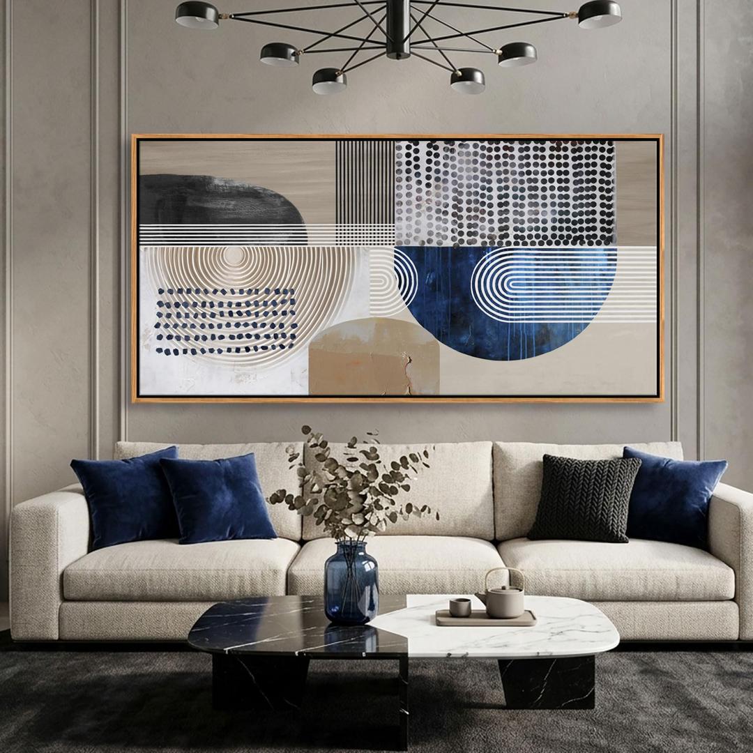 Beige Framed Canvas Wall Art, Minimalist Wall Decor Print In Neutral Tones, Blue Abstract Wall Pictures for Living Room And Bedroom Decor Accent Piece Modern Artwork for Walls 29×58IN