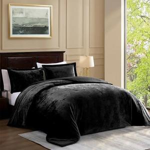 TAMGHO Crushed Velvet Comforter King, Black King Size Bedding for All Seasons, Luxury Soft 3pc Bed Set, 1 King Comforter (108"x96") and 2 King Pillow Shams (20"x36")