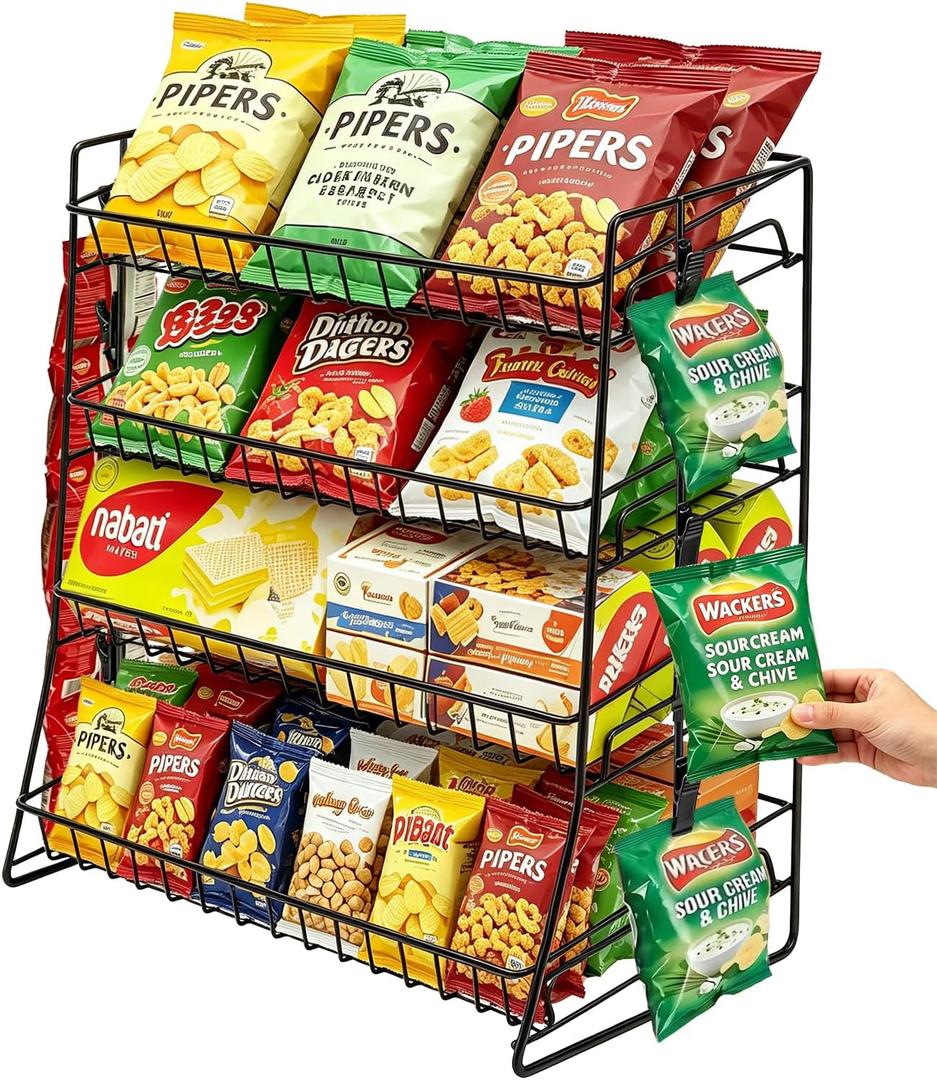Candy Display Rack with10 Clips, Snack Organizer for Countertop | Chip Rack Display Stand, Metal Snack Rack Display Stand, Snack Display for Counter Party Retail Kitchen and Stores