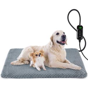INVENHO Pet Heating Pad, Waterproof Adjustable Temperature Dog Cat Heating Pad with Timer, Indoor Pet Heated Pad for Cats Dogs Electric Pads for Dogs Cats, Pet Heated Pad (L: 35" x 24") (Grey)