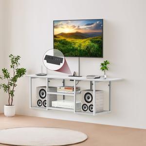 Floating TV Stand with Power Outlet for 50 60 Inches TV,Wall Mounted Media Console with Open Storage ShelvesModern Entertainment Center for Living Room,Bedroom(White)
