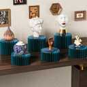 HeiMma 4 Pack Buffet Risers, Foldable Accordion Food Display Risers with Acrylic Disc, Dessert Table Display Set, Cardboard Paper Cupcake Cake Stand for Party Cylinder Stands for Parties Drink Collectibles Jewelry Figures, Multi-height, Blue