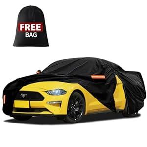 FiveFox Waterproof Car Cover Custom Fit for Ford Mustang 1964-2024 2025, for Chevy Camaro, Outdoor All Weather Full Exterior Cover Rain Sun Snow Protector Car Cover with Door Zipper