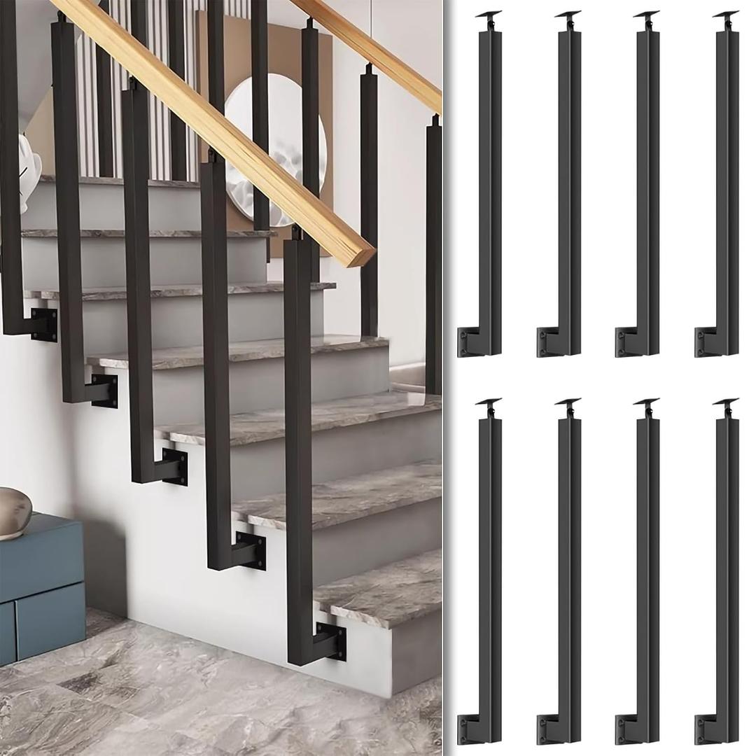 34/36/38/40/42in Side Mount Stair Railing Posts, Indoor Outdoor 270Adjustable Metal Baluster Post, Staircase Balusters with Screws Kit for Deck, Balcony and Porch (34in/86.4cm)