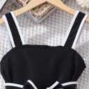 Verdusa Girl's 2 Piece Brunch Outfits Bow Knot Belted Contrast Trim Tank Tops with Shorts Comfy Sets (Black, XS)