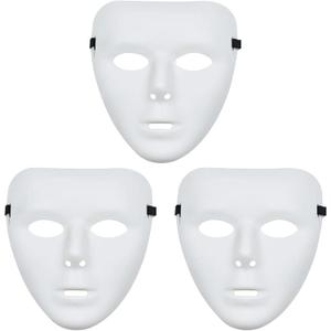 3 Pcs Halloween Mask, White Blank Full Face Plastic Plain Masks for Halloween, Costume Parties & Family Gatherings