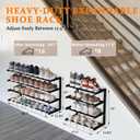 Wall Mounted Shoe Rack, 4 Tier Hanging Shoe Rack Holds 16 Pairs, 17"-30" Adjustable Heavy Duty Wall Shoe Shelf with 2 Storage Hooks, Space Saving for Closet Entryway, Black