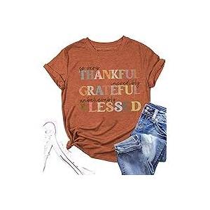 Thanksgiving Shirt for Women Fall Pumpkin Bow T-Shirt Funny Thankful Blessed Tee Tops Size Small, Caramel Brown