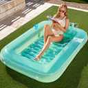 SLOOSH Inflatable Tanning Pool Lounger Float, 70" x 46" Pool Floats Adult with Pillow, 4 in 1 Suntan Tub Raft Floatie,Sunbathing Bed Lounge for Water Blow Up Kids Ball Pit Party Gifts, L-Cyan